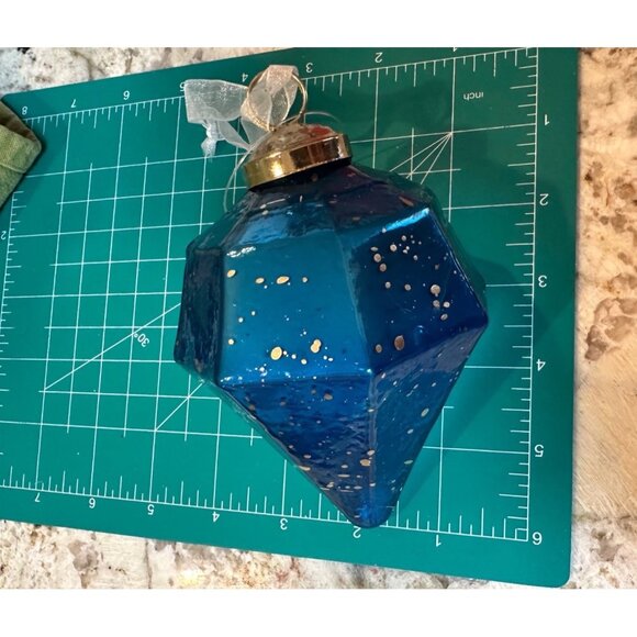 2 kugel style dillards handblown blue mercury Glass Gem-Shaped holiday Ornaments - Picture 7 of 11